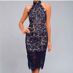 Lulus Divine Destiny Navy Blue Lace Midi Dress